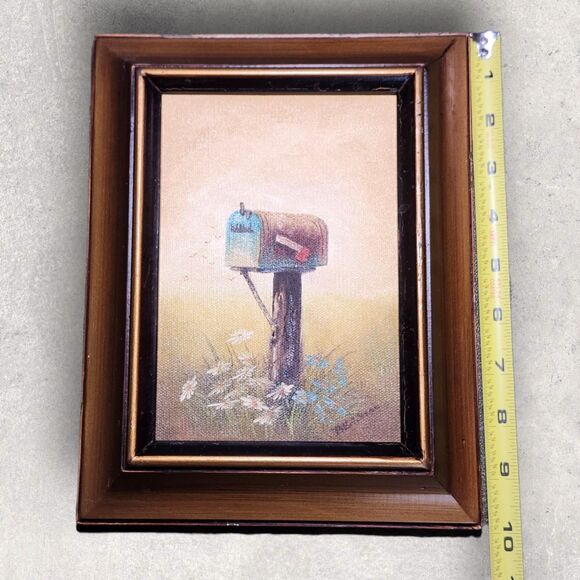 Vintage Barbara Erickson Painting Mailbox Wildflowers Gold Frame 10" Americana - Picture 7 of 9